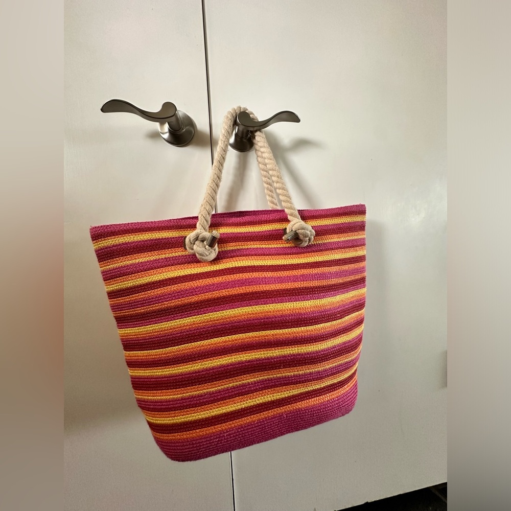 Large and Colorful Pink and Yellow Spring Summer Beach Bag Tote